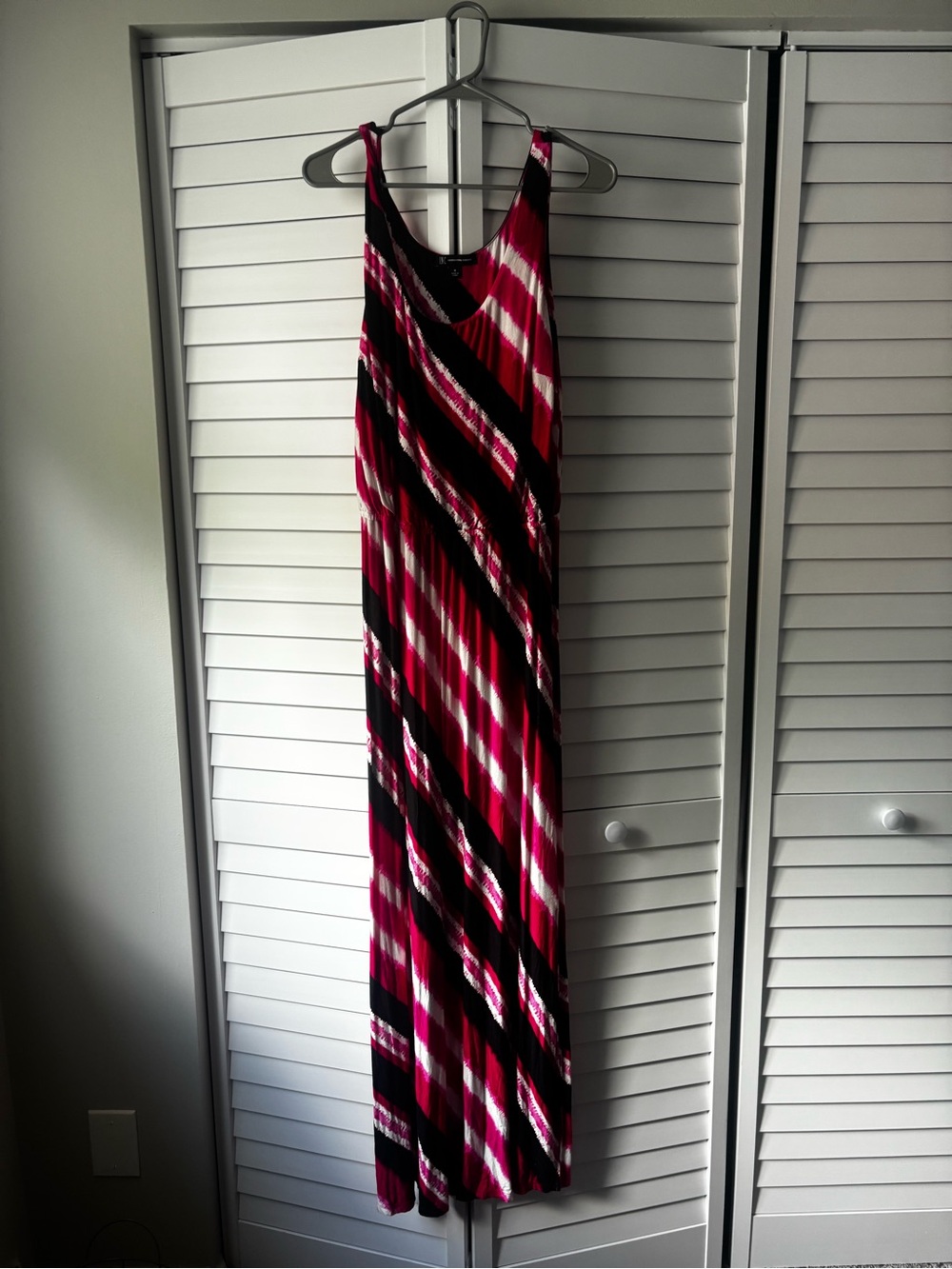 Striped Maxi Tank Dress in Pink, Black & White